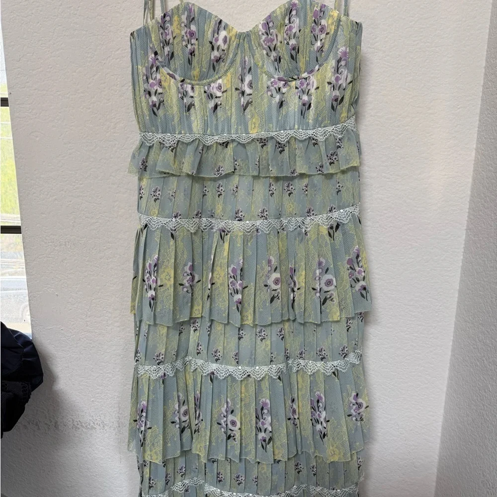 Self Portrait Tiered Floral Lace Dress Mint - Picture 2 of 6